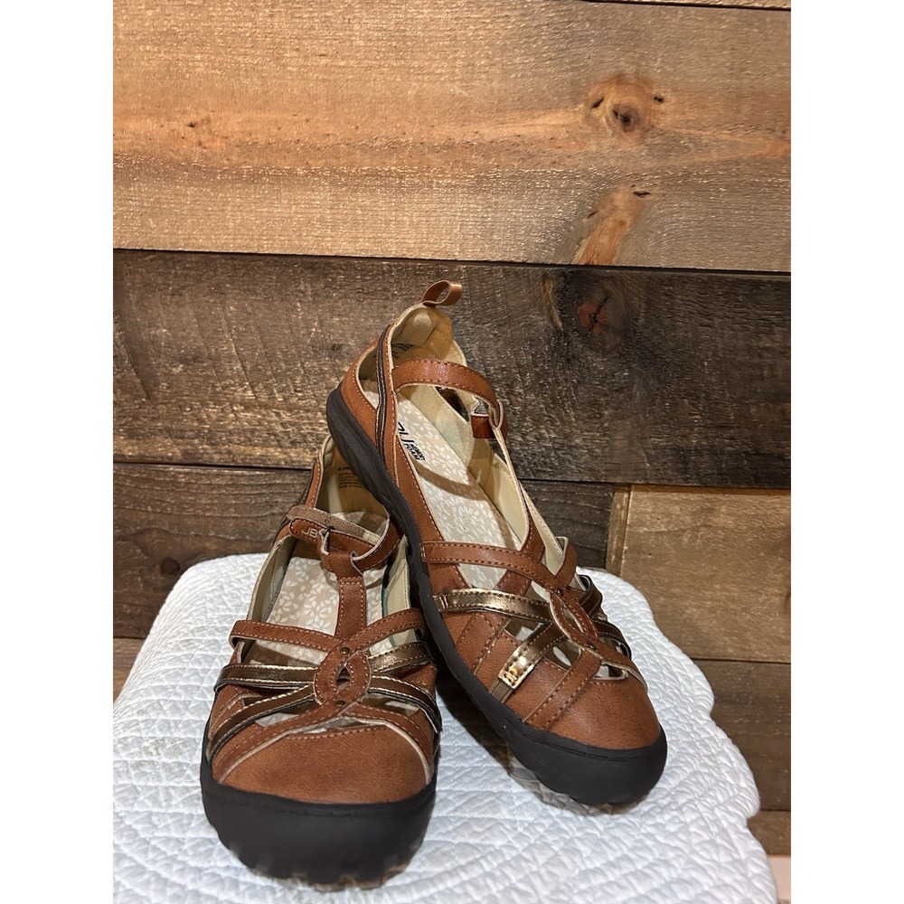 JBU by Jambu Shoes Womens Sz 9.5W Dove Memory Foam Soles Brown Copper T Strap